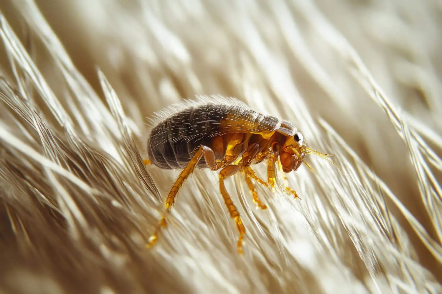 A flea nestled in the fur of an animal