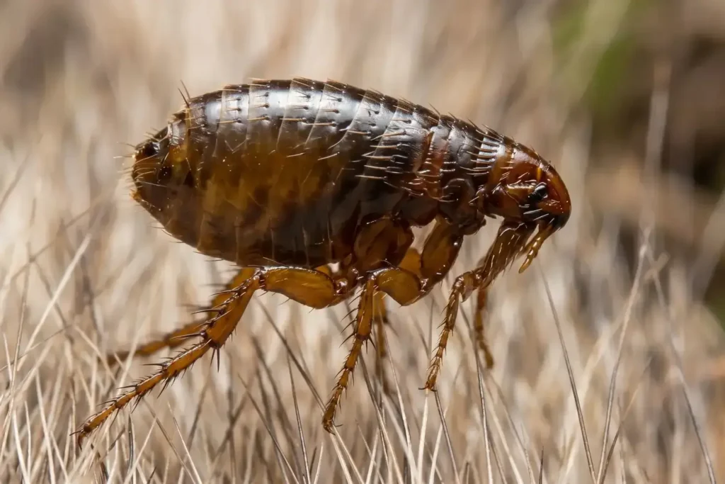 A flea nestled in the fur of an animal